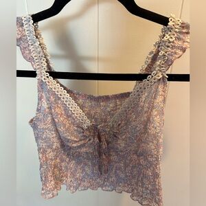 ROMWE Pink and Cream Lace-Trim Tank Top